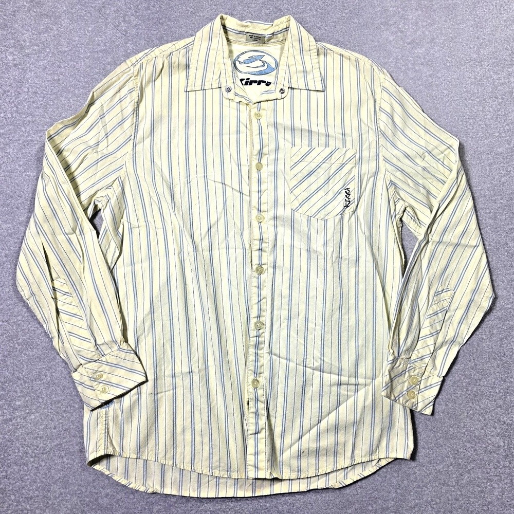 Vintage Kirra Shirt Mens L Yellow Blue Striped Point Break Embroidered Logo